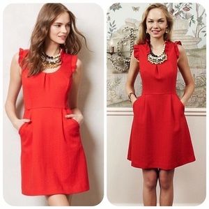 Anthropologie Tabitha Red Textured Cherie Dress
